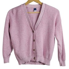 Old Navy Girls Speckled Ribbed Cardigan Pink Large Sweater Long Sleeve Chunky
