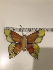 Vintage Butterfly Brown Yellow Leaded Stained Glass Suncatcher