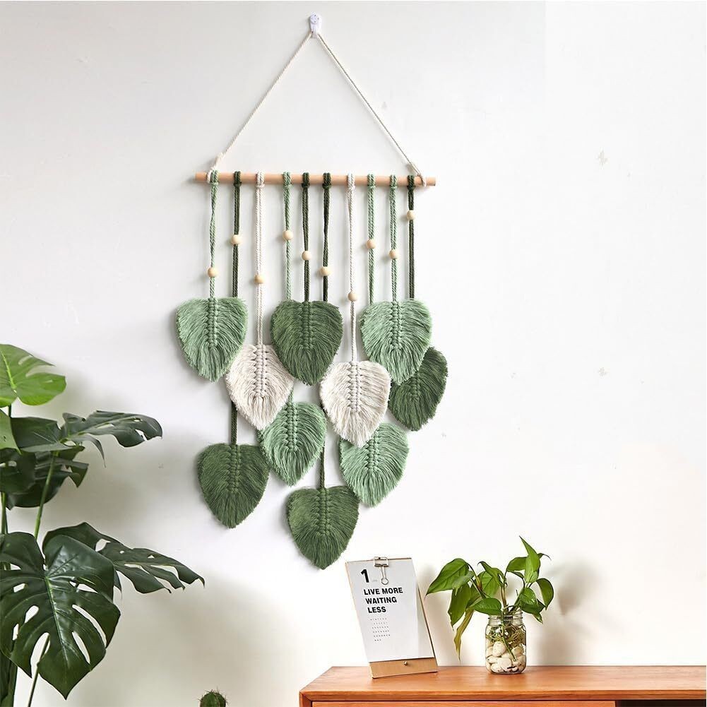 Macrame Hand Woven Leaf Wall Hanging Bohemian Tassel Tapestry Boho Chic Decor