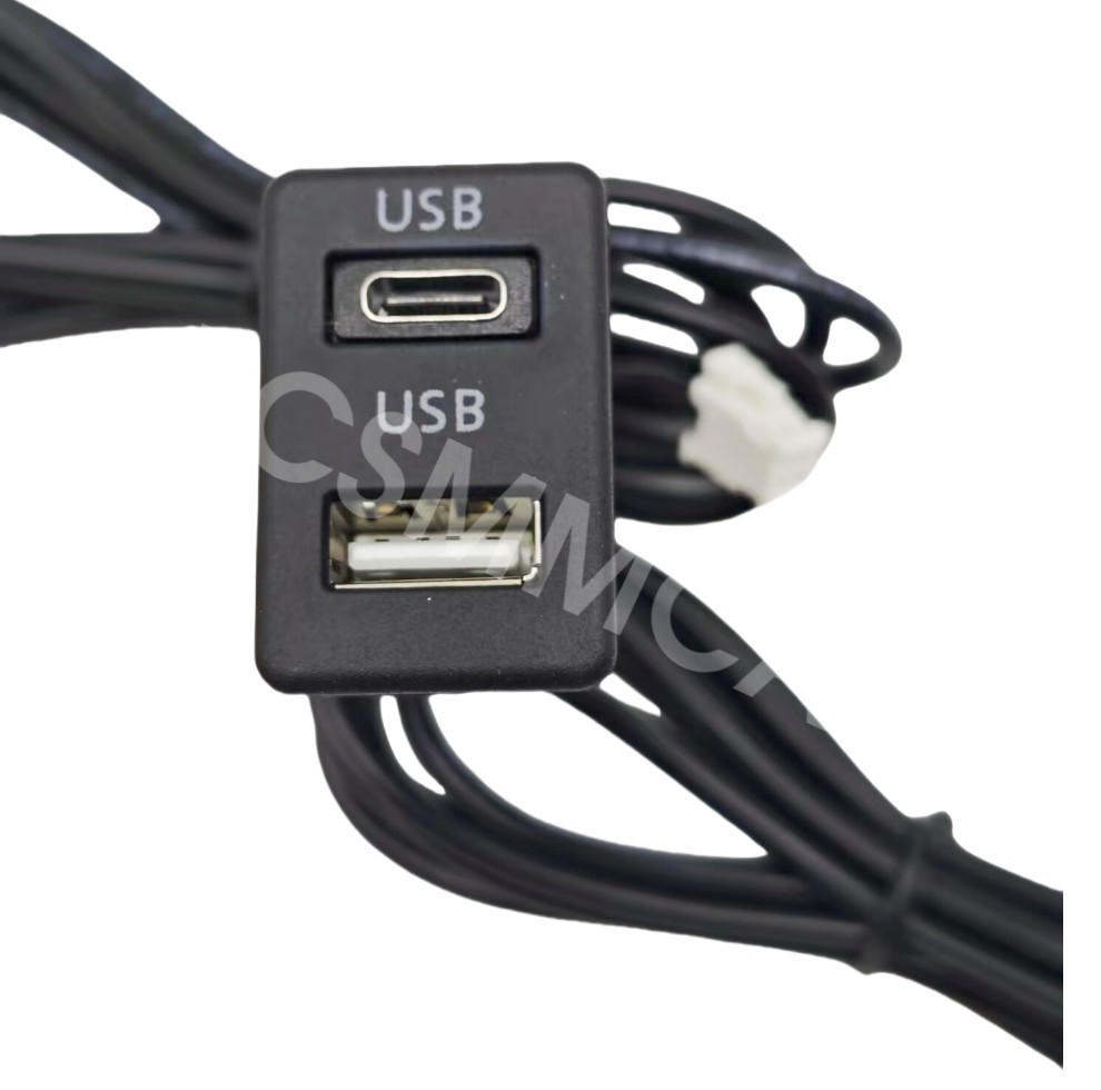 57In Car USB Port Panel Interface Extension Cable Black For Car Dash Flush Mount