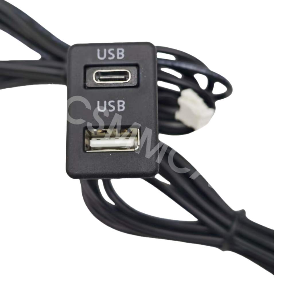 57In Car USB Port Panel Interface Extension Cable Black For Car Dash Flush Mount