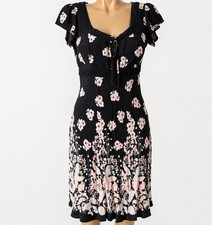 Warehouse Black Floral Silk Tea Dress UK 12Tie Front Y2K Occasion