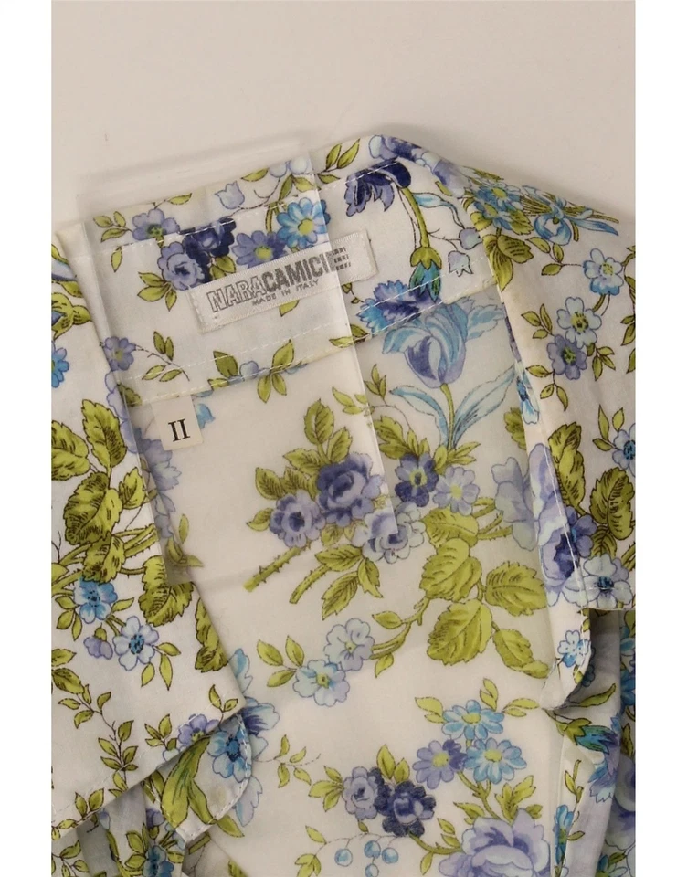 NARACAMICIE Womens Short Sleeve Shirt UK 12 Medium White Floral Cotton CE16 — 第 3/3 张图片
