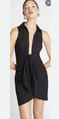 Choosy black deep V-neck sleeveless gathered waist shirt Dress New Size 0