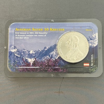 2001 Austrian Silver 10 Kreuzer BU .925 Silver Littleton Showpak