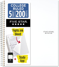 Spiral Notebook Study App, 5 Subject, College Ruled Paper, 8-1/2" X