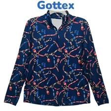 Gottex Top Blue Equestrian Theme Mock 3/4 Zip UPF 50+ Long Sleeve Top Sz M