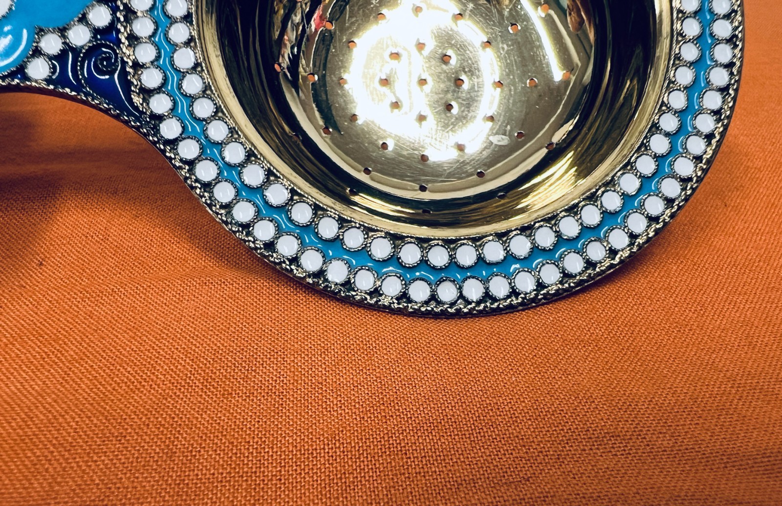 Russian Silver Enamel Strainer