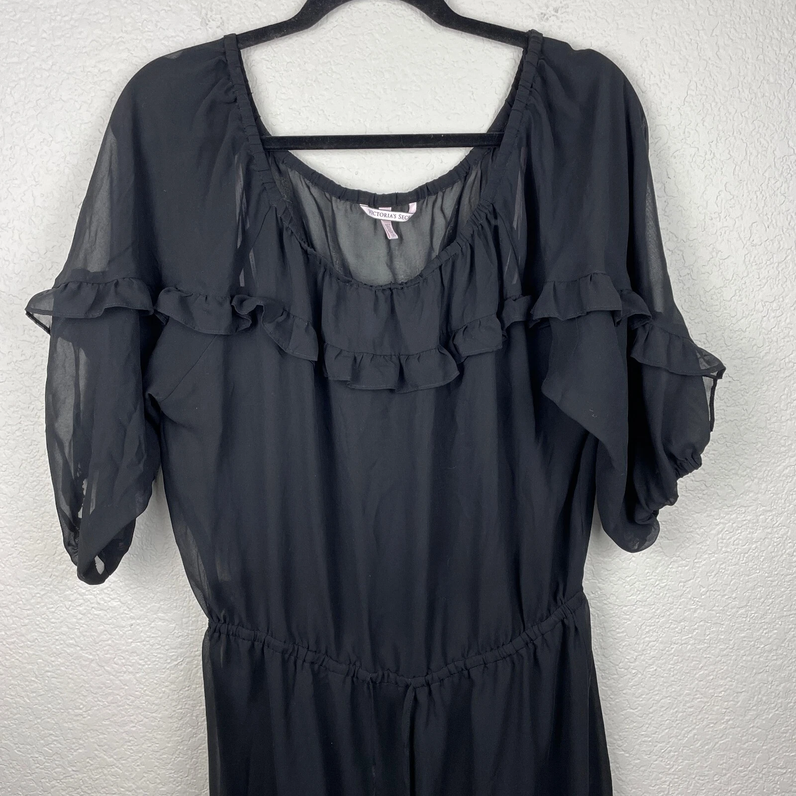 UNDERCOVER Maxi abito Y2K Victoria’s Secret grande nero arricciato nappa cravatta spacco trasparente gotico