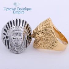 Indian Chief Head Men's Stainless Steel Ring Size:8-13 #HH