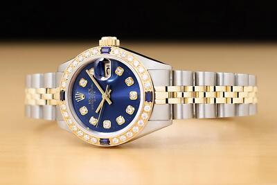 Rolex Ladies 2 Tone Gold Blue Face Watch ROLEX LADIES DATE 6917 BLUE DIAL DIAMOND SAPPHIRE 14K GOLD  main image 4