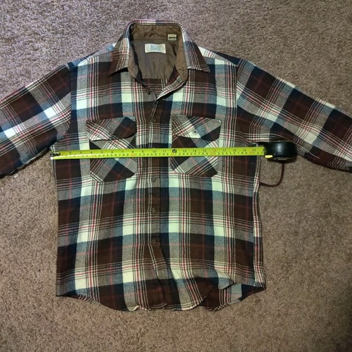 SEARS Camicia Vintage Plaid Flanella Rosso Marrone Manica Lunga Bottoni Uomo Tg M - Foto 6 di 11