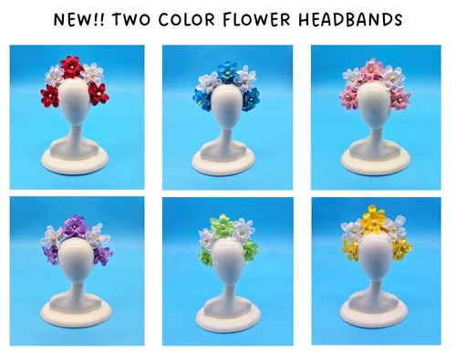 HATS FIT BARBIE & FASHION DOLL  DESIGNER 2 COLOR FLOWER HEADBAND  NEW DESIGN! - Picture 1 of 13