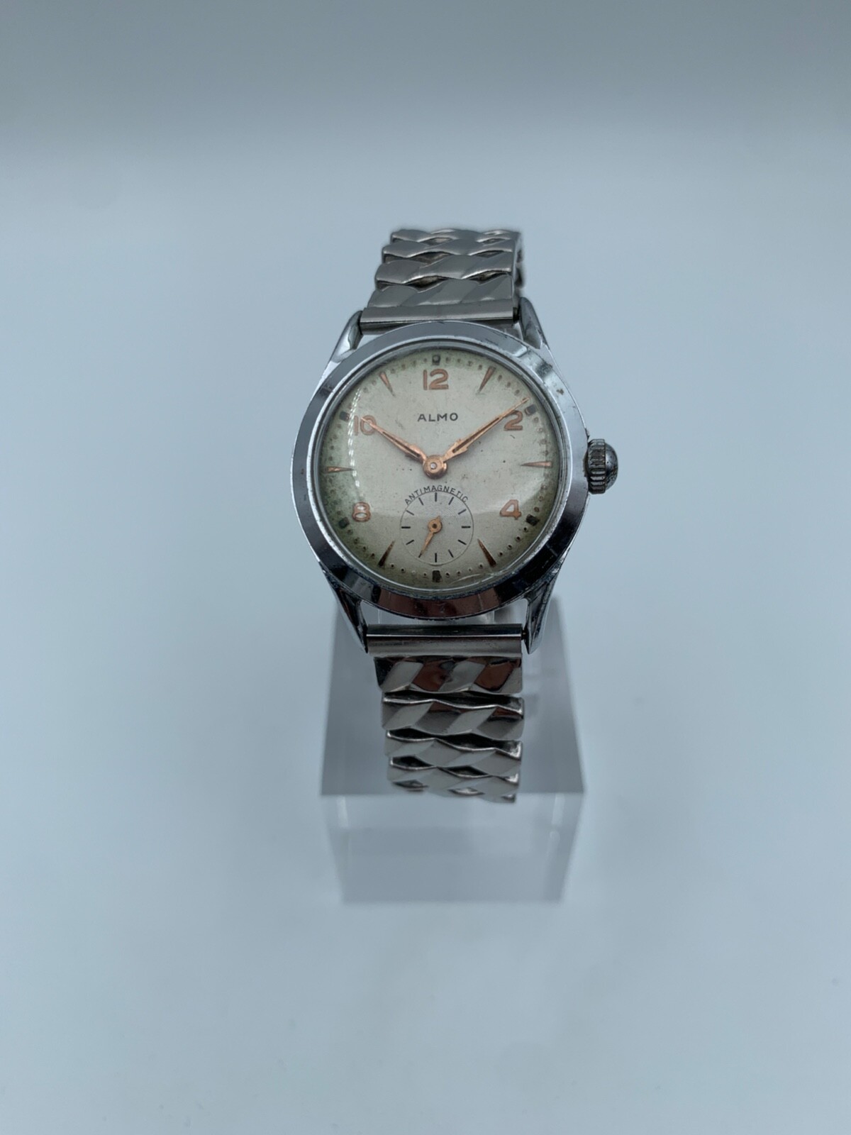 Montre mécanique unisexe Almo W776 en acier avec bracelet extensible argenté