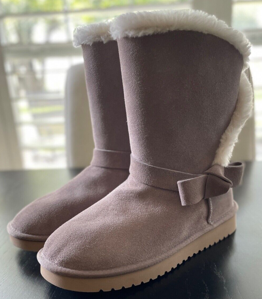 KOOLABURRA By UGG Arlena Suede Shearling Boots Wms Size 6 Beige Cinder EUC