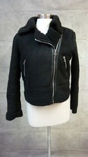 Stradivarius Women’s Black Aviator Jacket, Sherpa Lined Size M Medium