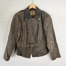 Vintage Echt Leder Womens Leather Jacket Brown 40" Belted Traditional Bavarian