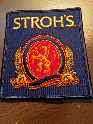 STROH'S Beer Embossed Logo PATCH 3'' x 3 1/2'' Navy Blue