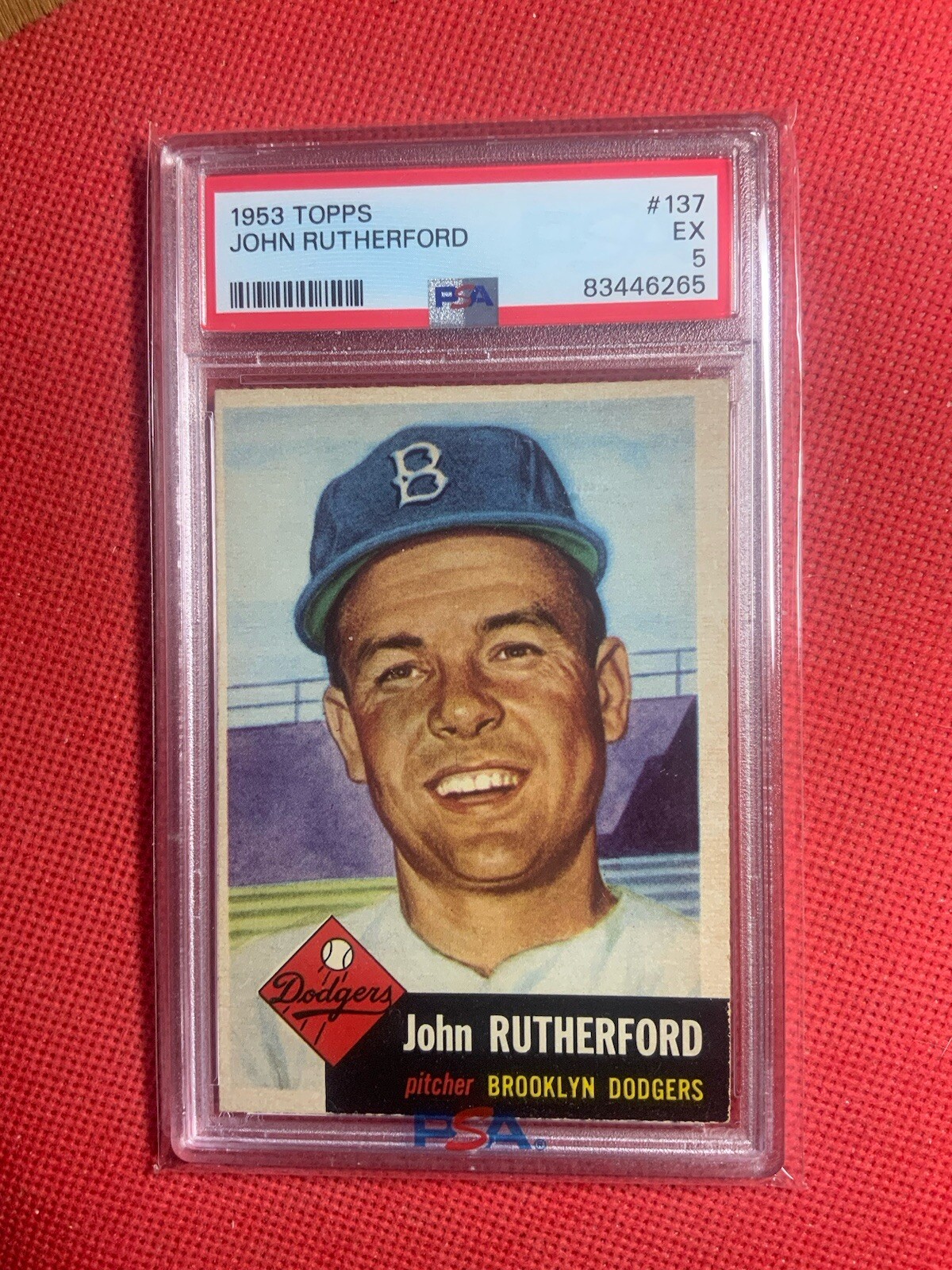 1953 Topps #137 John Rutherford Brooklyn Dodgers PSA 5 EX