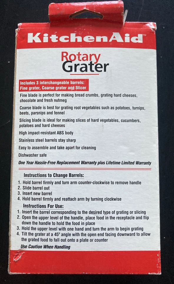 Rallador giratorio KitchenAid (3) tambores negro manual NUEVO STOCK ANTIGUO 2002 Foto 3 de 4