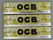 3X OCB SOLAIRE SLIM ROLLING PAPERS PLUS TIPS KING SIZE 32 PAPERS PER PACK = 96