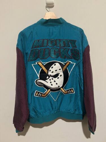 Vintage Fans Gear 90's NHL Anaheim Mighty Ducks Men Large Silk Jacket - Picture 1 of 3