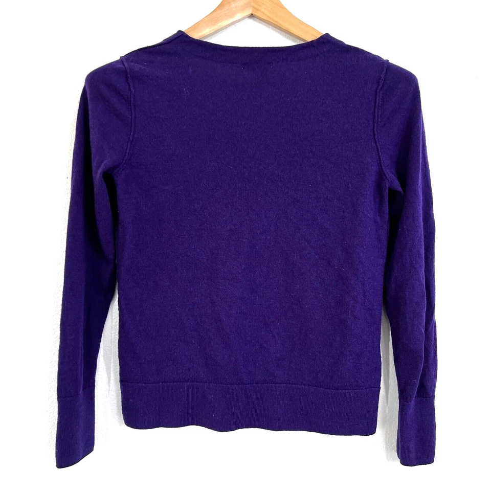 Cárdigan halógeno suéter tejido apretado 100 % lana merino para mujer mediano cuello en V púrpura Foto 2 de 4