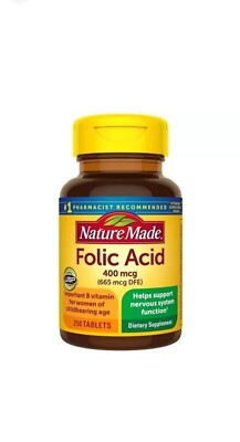 Nature Made Folic Acid 400 mcg (665 mcg DFE) .250 Tablets ,Exp:08/2026