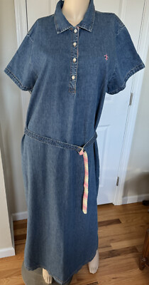 Lane Bryant Venezia Vintage Long Denim Dress Belted Sz 20 Plaid Pink Trim NWT
