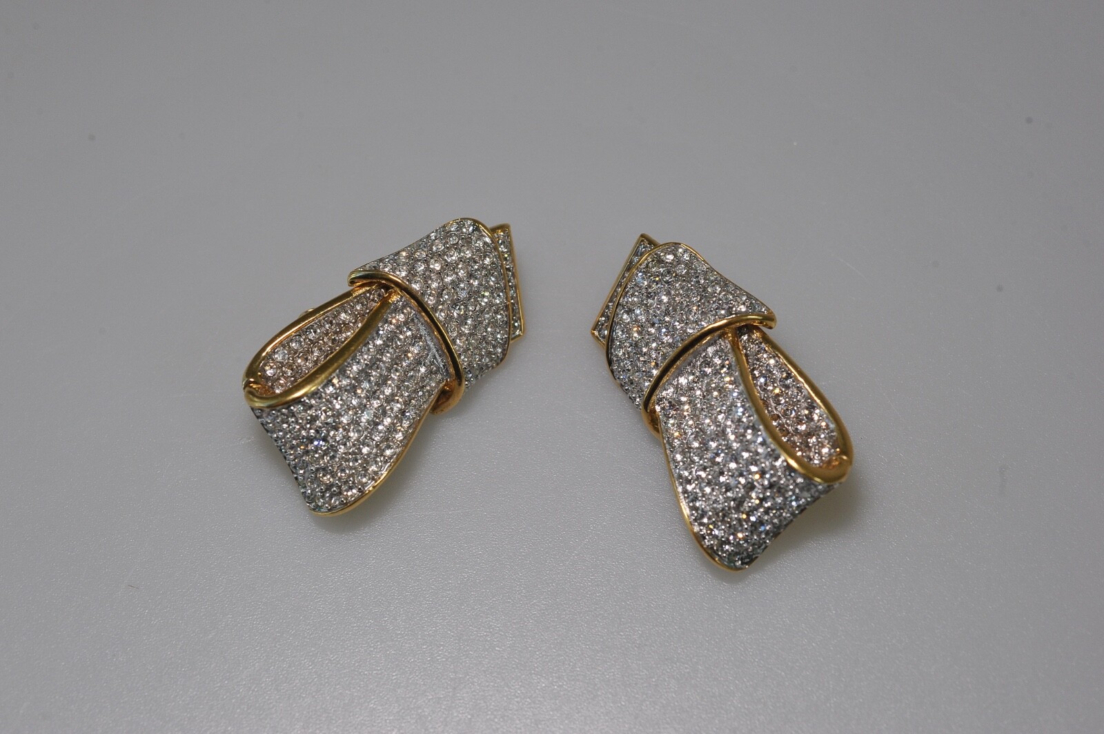 VTG GUY LAROCHE Paris Pave Rhinestone signed  LARGE clip earring bling  N11