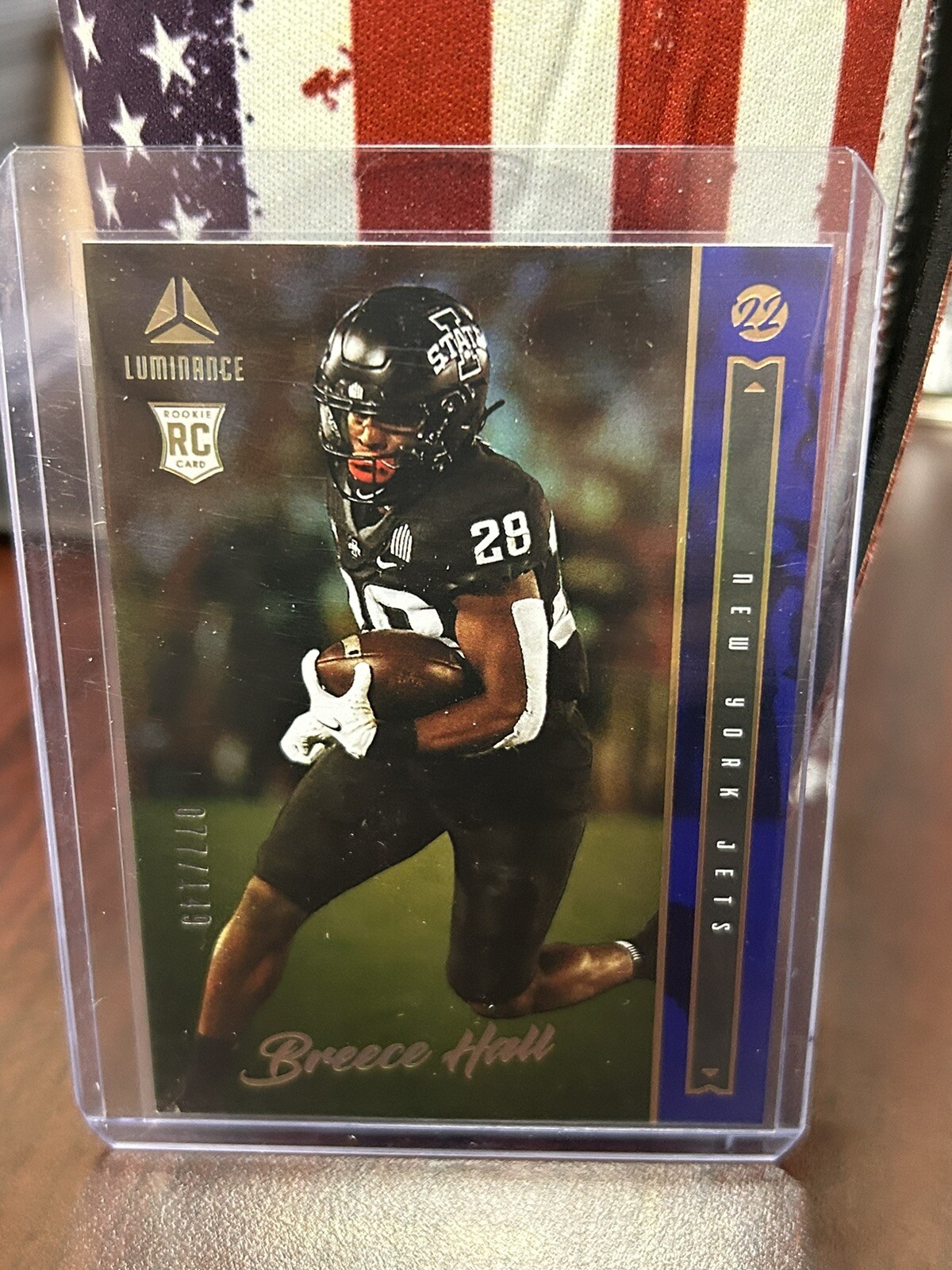 2022 Panini Luminance Football Blue #108 Breece Hall 077/149 RC New York Jets