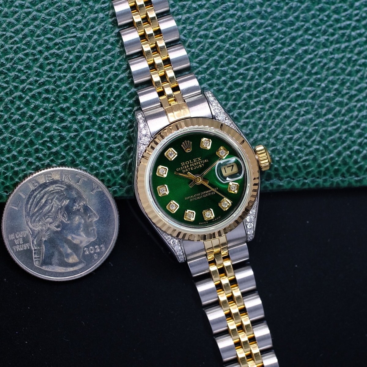 ★lady★ Rolex Lady Datejust Green Diamond Dial 18Ky Fluted Jubilee