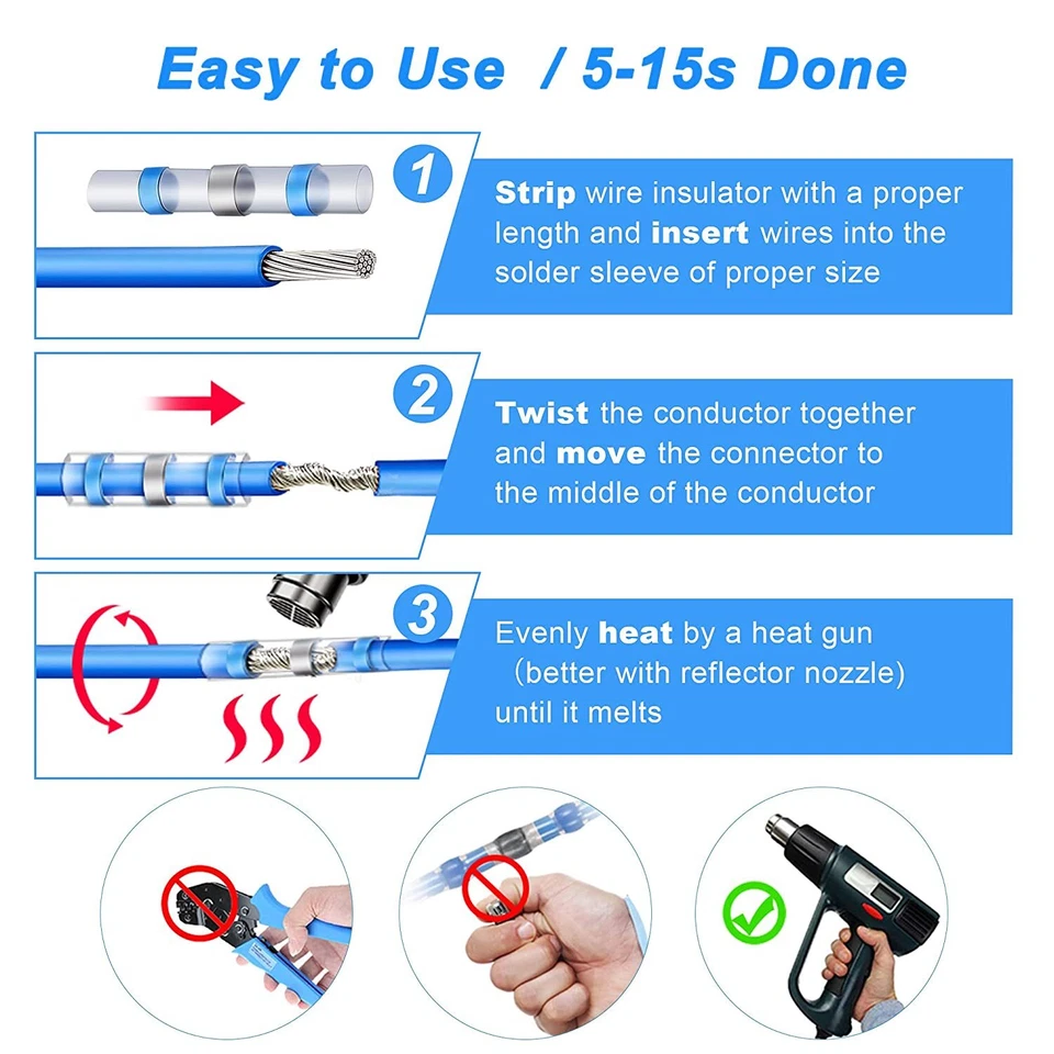 100/1000x Low Temp Heat Shrink Solder Stick Butt Wire Connectors Kit Seal Sleeve - image 4 of 4