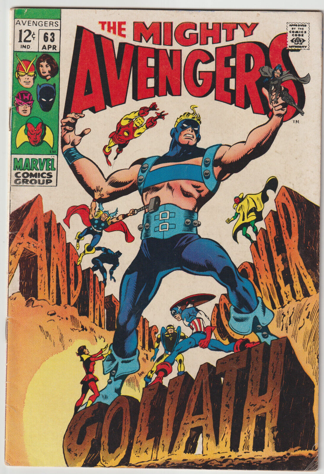 Avengers #63 (Apr 1969, Marvel), VG (4.0), Hawkeye becomes the new Goliath