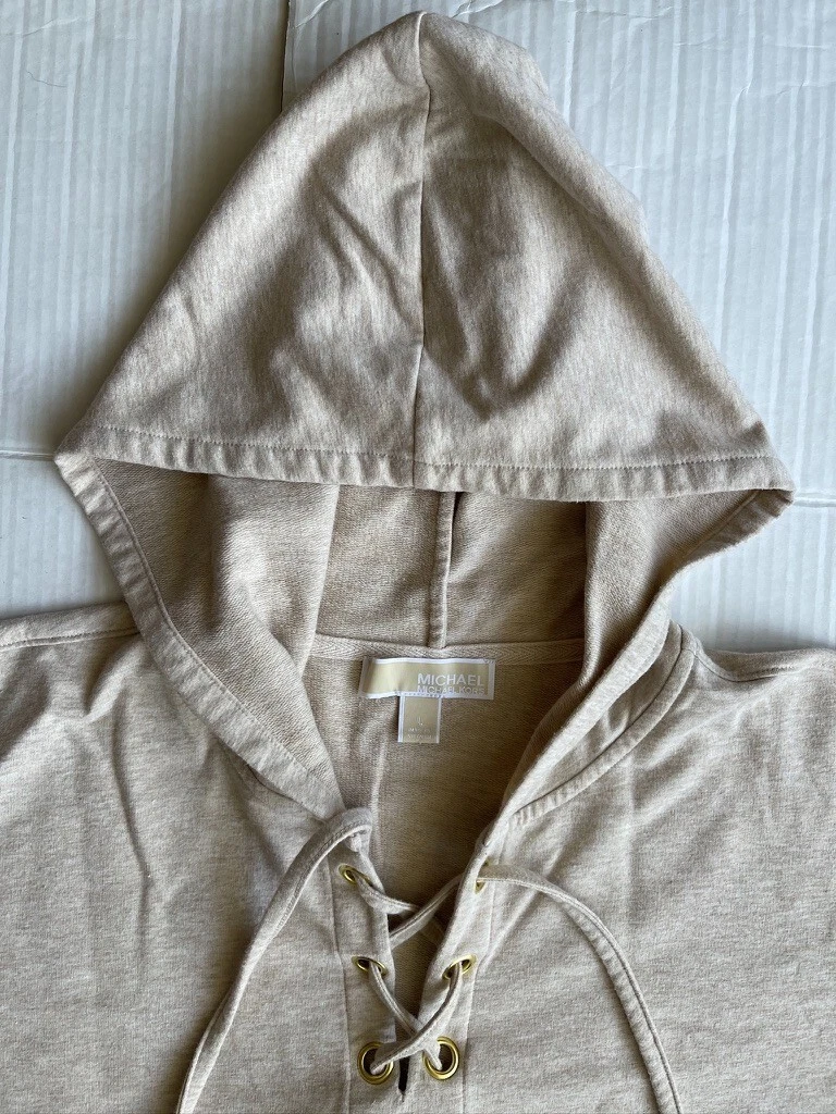 OFF WHITE Felpa donna Michael Kors stringata davanti con cappuccio taglia grande colore panna