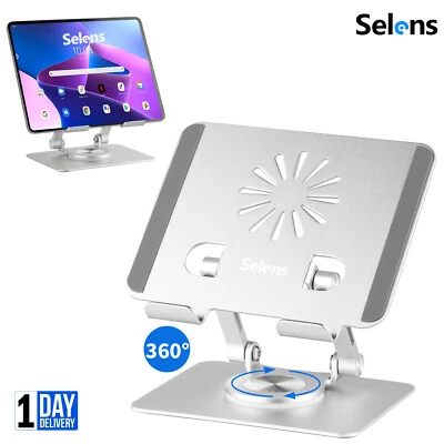 SELENS 360° Swivel Tablet Desk Stand Holder Desktop Phone Foldable Aluminum For iPad