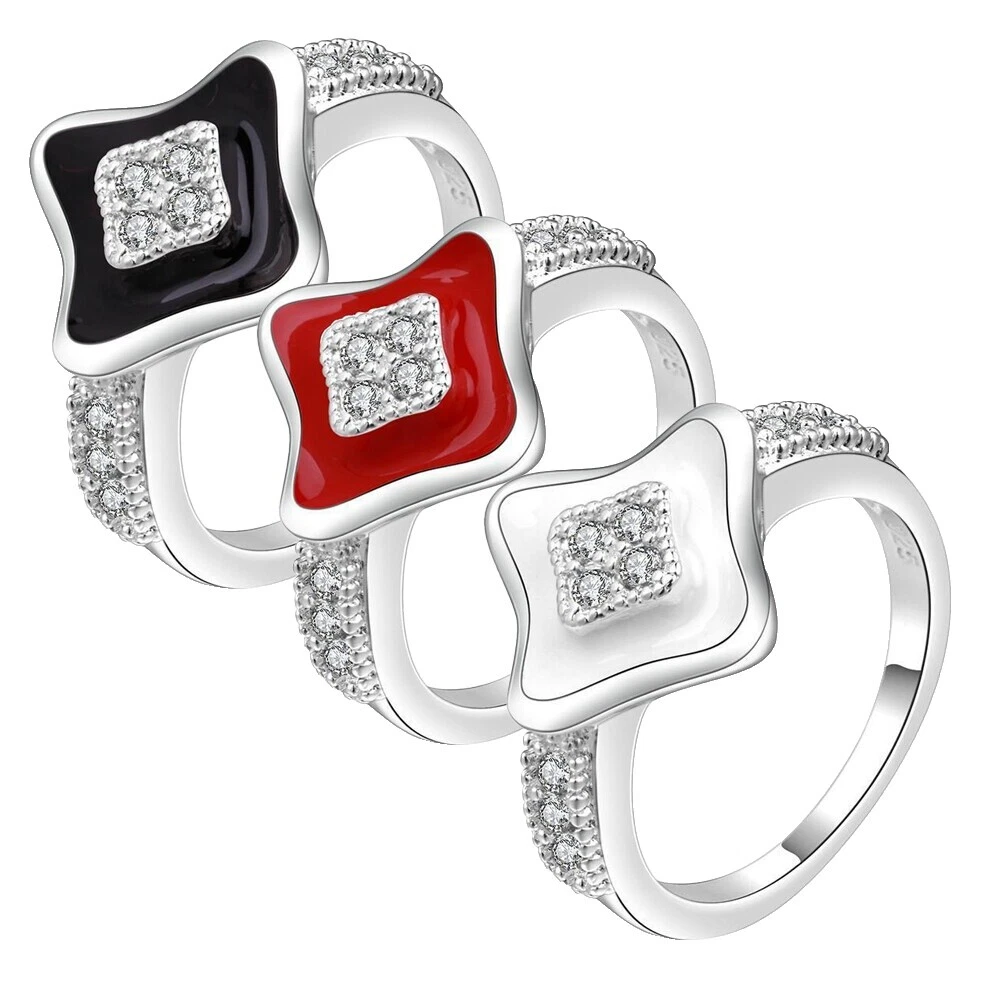 Anillos de moda Bañado en Plata Esmalte