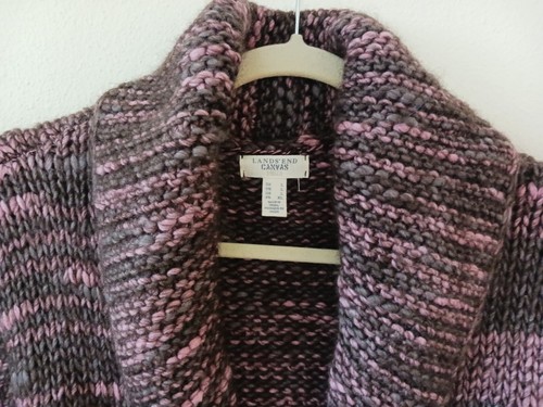 Lands' End Canvas Sz L 42 Shawl Collar Cardigan Sweater Pink Brown Wool Acrylic - Picture 3 of 11