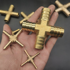2x Brass 4 Way Hose Joiner Cross Barbed Splitter Connector Water Pipe Gas Tools