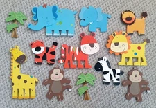 12 Safari Jungle Animal Wood Shapes - Colorful Baby Room Decorations