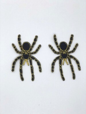2 Black and gold widow Spider embroidered iron on patch Scary Insects 1.6x2.7''
