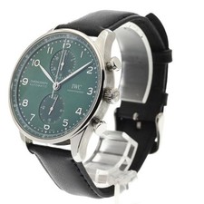 IWC PORTUGIESER IW371615 41mm SS Green Dial Chronograph Automatic Leather #C053 2