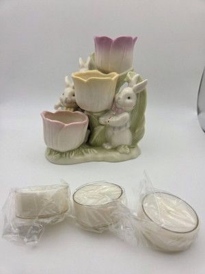 Lenox Occasions Easter Holiday Tulip Tealight Votive Holder With 3 Bunnies Bunny