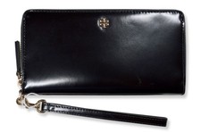 Tory Burch Black Emerson Patent Leather Zip Around Continental Wallet TB-098
