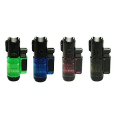 4 PACK Triple Jet Torch Lighter Adjustable Flame W/ Cigar Puncher Cap Hold Clear