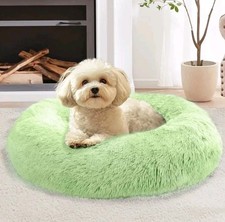 23" Washable Plush Anti-Slip Donut Bed for Small Pets up to 25 lbs, Light Green