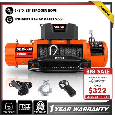 X-BULL Electric Winch 13000lbs Synthetic Rope 12V Towing for Truck Car Off Road