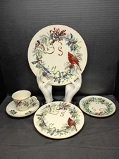Lenox Winter Greetings Five Piece Place Setting USA Made 1995 Birds Holly