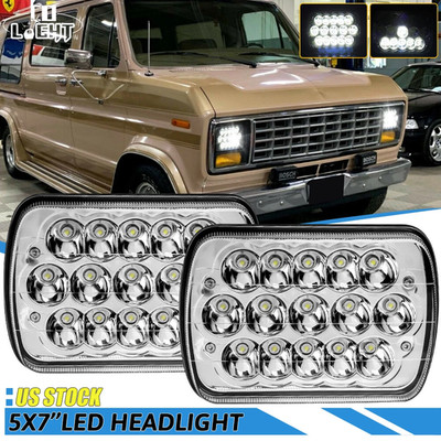 For 1982-2012 Ford E-150 E-250 E-350 Van Pair 5x7 7x6'' LED Headlights Hi-Lo