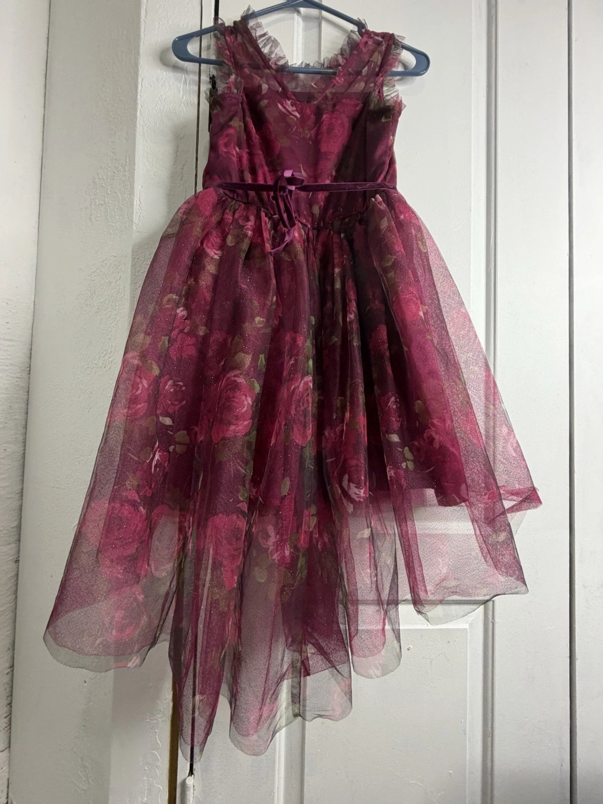 Lilt Girls Dress Special Occasion Floral Glitter Hi Low Burgundy 14